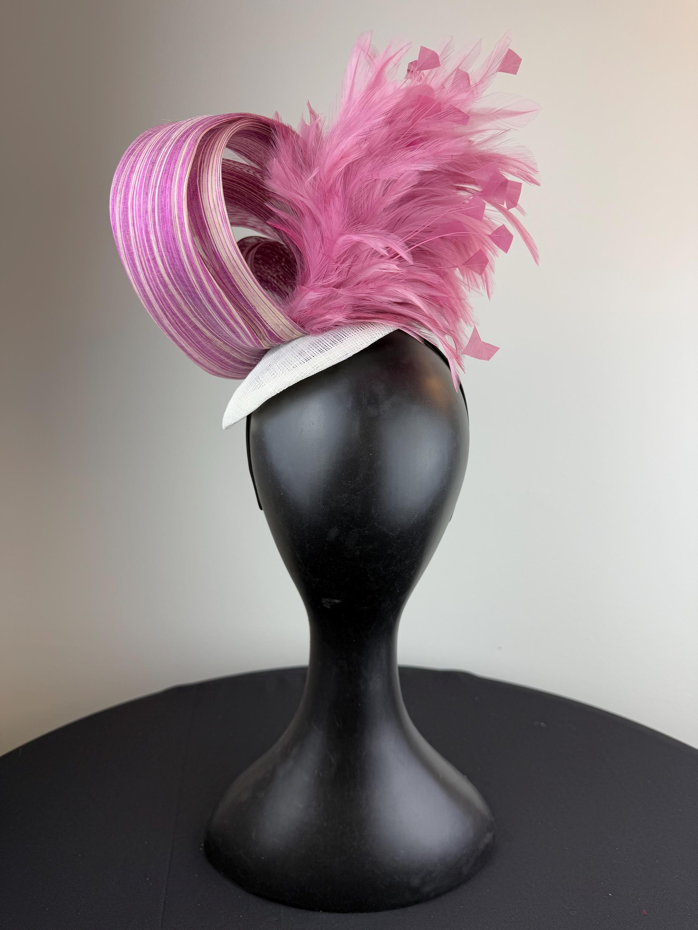 Ombre Magenta and Pink Silk Fascinator With Rose Pink Feathers