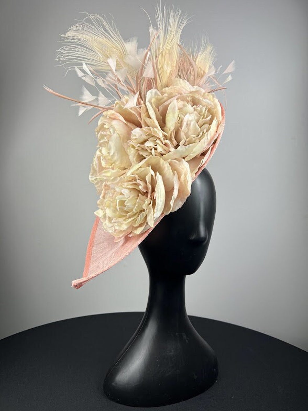 Blush Fascinator With Peonies and Feathers marie Etsy