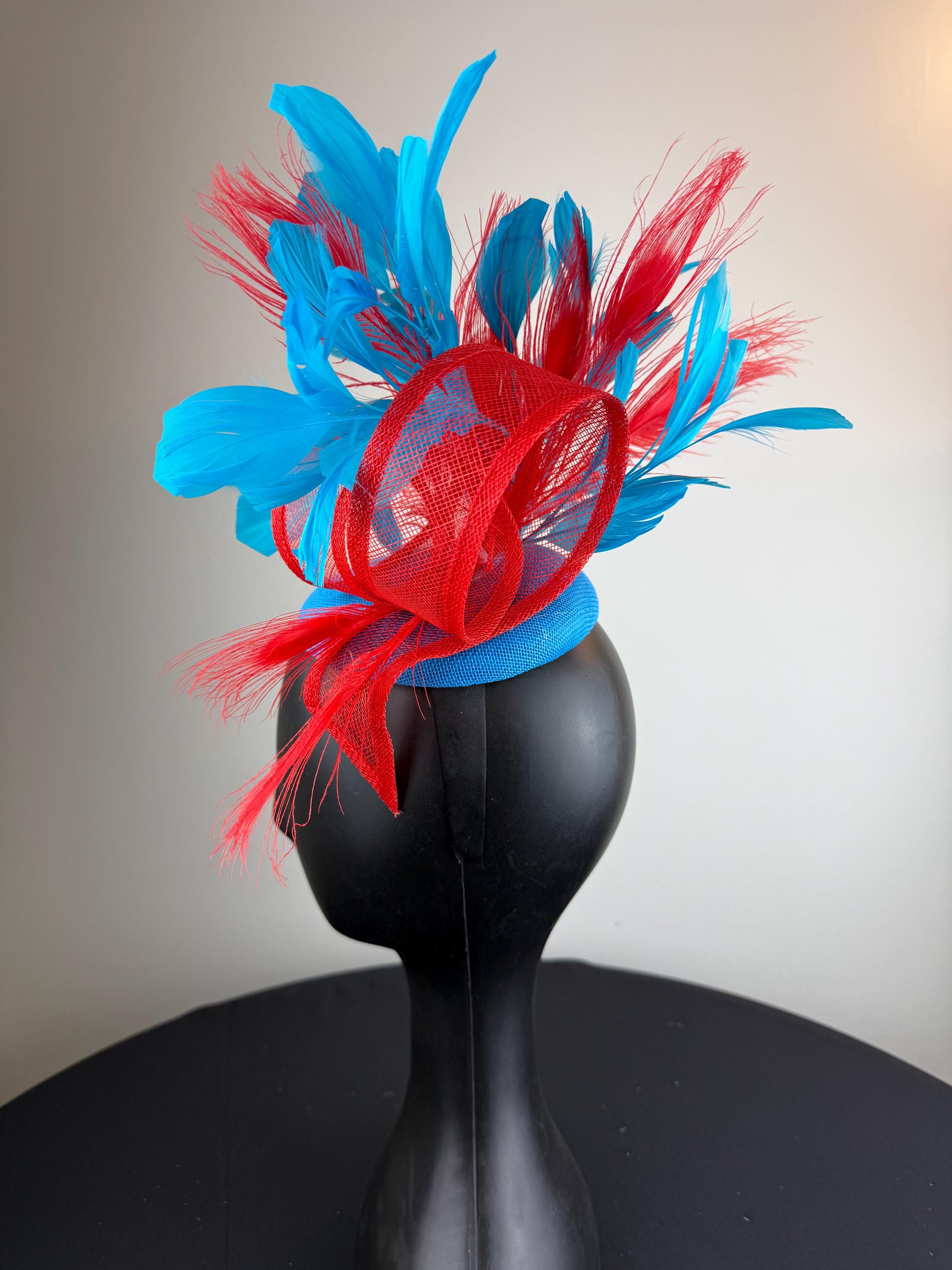 Kentucky Derby Hat Red Fascinator Royal Blue Sequin Floral Sinamay Button Base M22021( Royal Blue ) Kentucky Derby Hat, Wedding Hat, Easter  main image 3