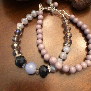 Two Strand Multi Color Purple Rondelle and Beaded Bracelet with Lobster Clasp