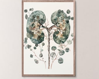 Kidney Print Digital Download | Human Kidney Illustration | Botanical Anatomy Wall Art | Urology Wall Art | Health and Wellness Decor