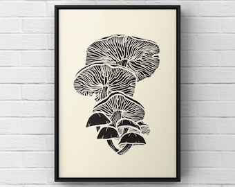 Digital Download Mushroom Art Print, Printable Wall Art, Fungi Art Print, Instant Download Art, Minimalist Art, Line Art