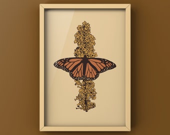 Impression papillon en téléchargement numérique, décoration nature, art mural papillon, impression botanique imprimable, impression téléchargement numérique 3:4, papillon monarque