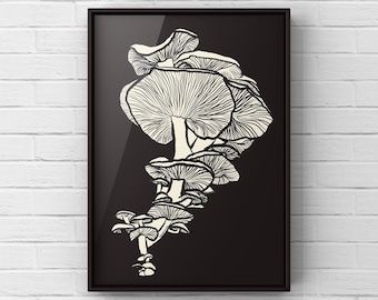 Digital Download Mushroom Art Print for Printable Wall Art, Fungi Art Print for Home Decor