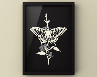 Digital Download Butterfly Botanical Art Print, Printable Botanical Wall Art, 3:4 Download, Butterfly Nature Wall Art, Insect Art Print