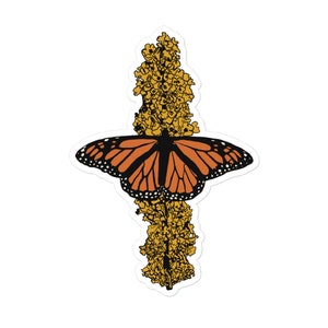Monarch Butterfly Sticker, Butterfly Adhesive, Flower Sticker, Botanical Insect Sticker