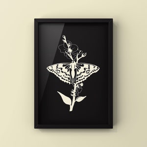 Digital Download Butterfly Botanical Art Print, Printable Botanical Wall Art, 3:4 Download, Butterfly Nature Wall Art, Insect Art Print