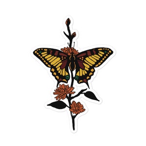Botanical Butterfly Sticker, Botanical Adhesive, Butterfly Seal, Flower Sticker, Insect Sticker