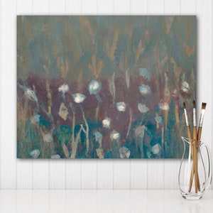 Oil Pastel Landscape Painting, Digital Download Art Print, Field of Flowers, Floral Wall Art, Green Meadow Art Print, Printable Artwork