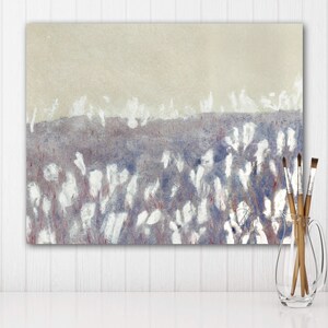 Oil Pastel Landscape Painting, Digital Download Art Print, Field of White Flowers, Winter Wall Art, Frosted Meadow Print, Printable Artwork