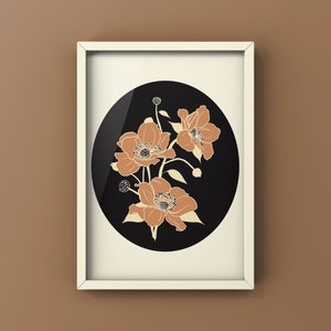 Orange Flower Digital Download, Printable Botanical Poppy Flower Poster, Floral Art Print, Orange Floral Wall Art, Orange Flower Art