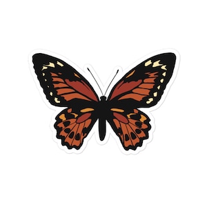 Red Butterfly Sticker, Botanical Adhesive, Butterfly Seal, Flower Sticker, Insect Sticker