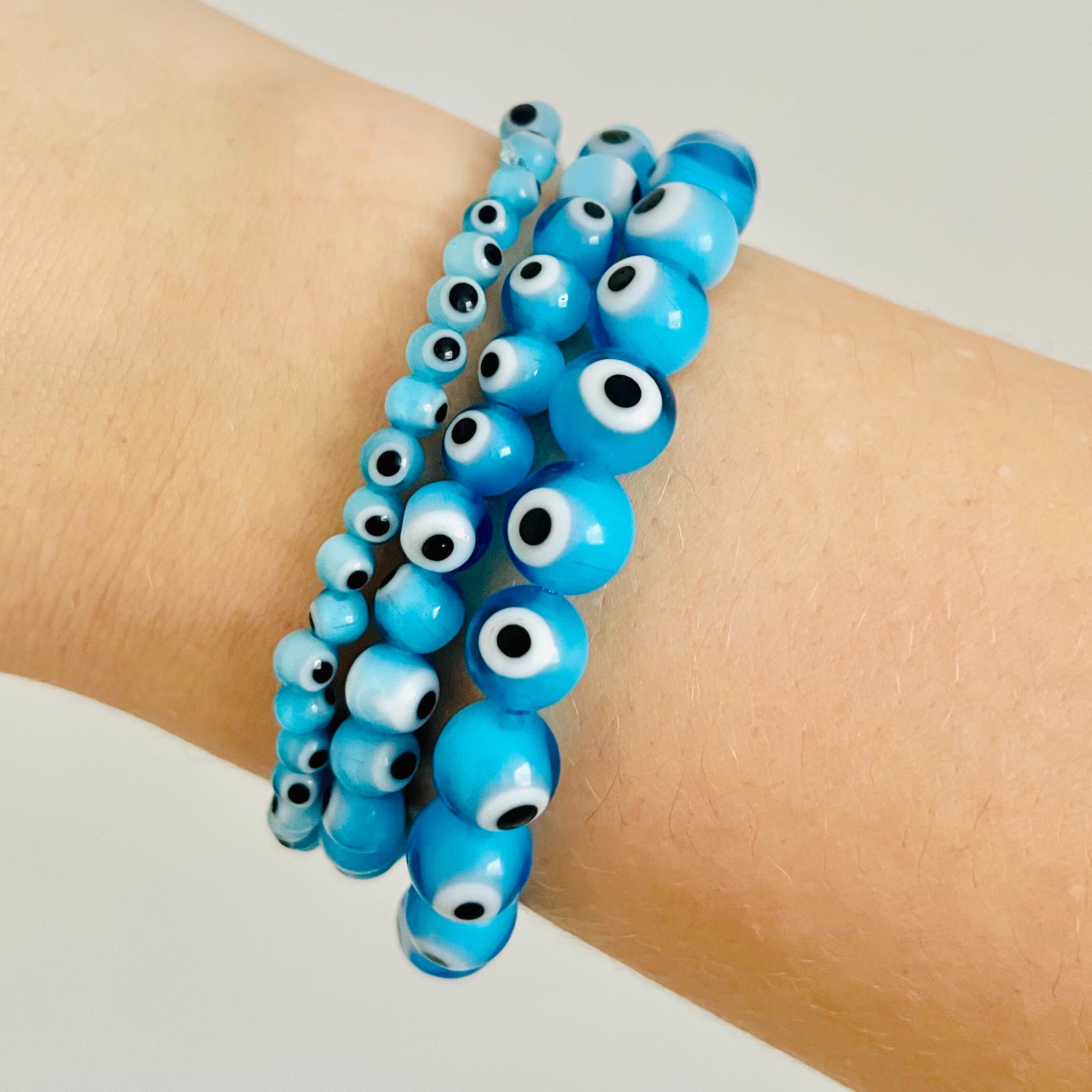 Light Blue Evil Eye Bracelet. Gold Bracelet. Stackable Etsy