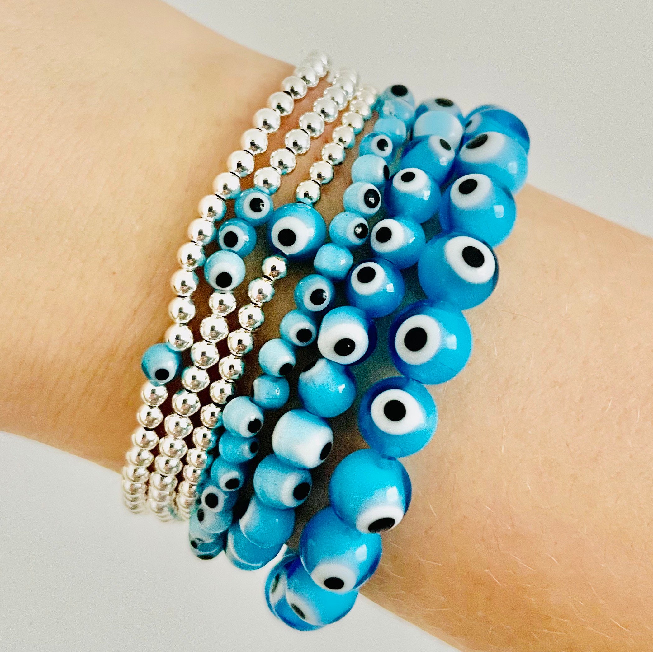 Light Blue Evil Eye & Sterling Silver Bracelet. Friendship Etsy