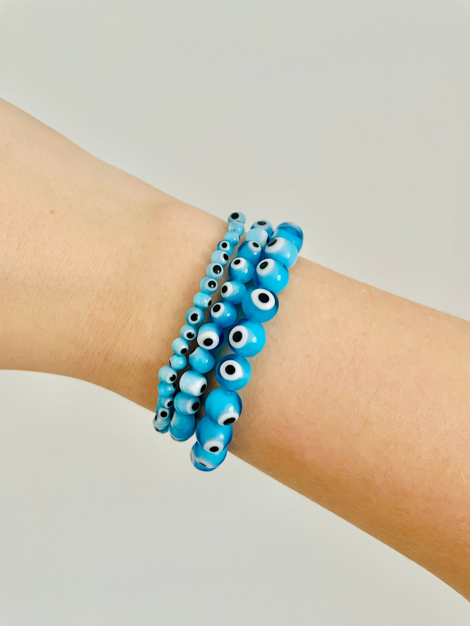 Light Blue Evil Eye Bracelet. Gold Bracelet. Stackable Etsy