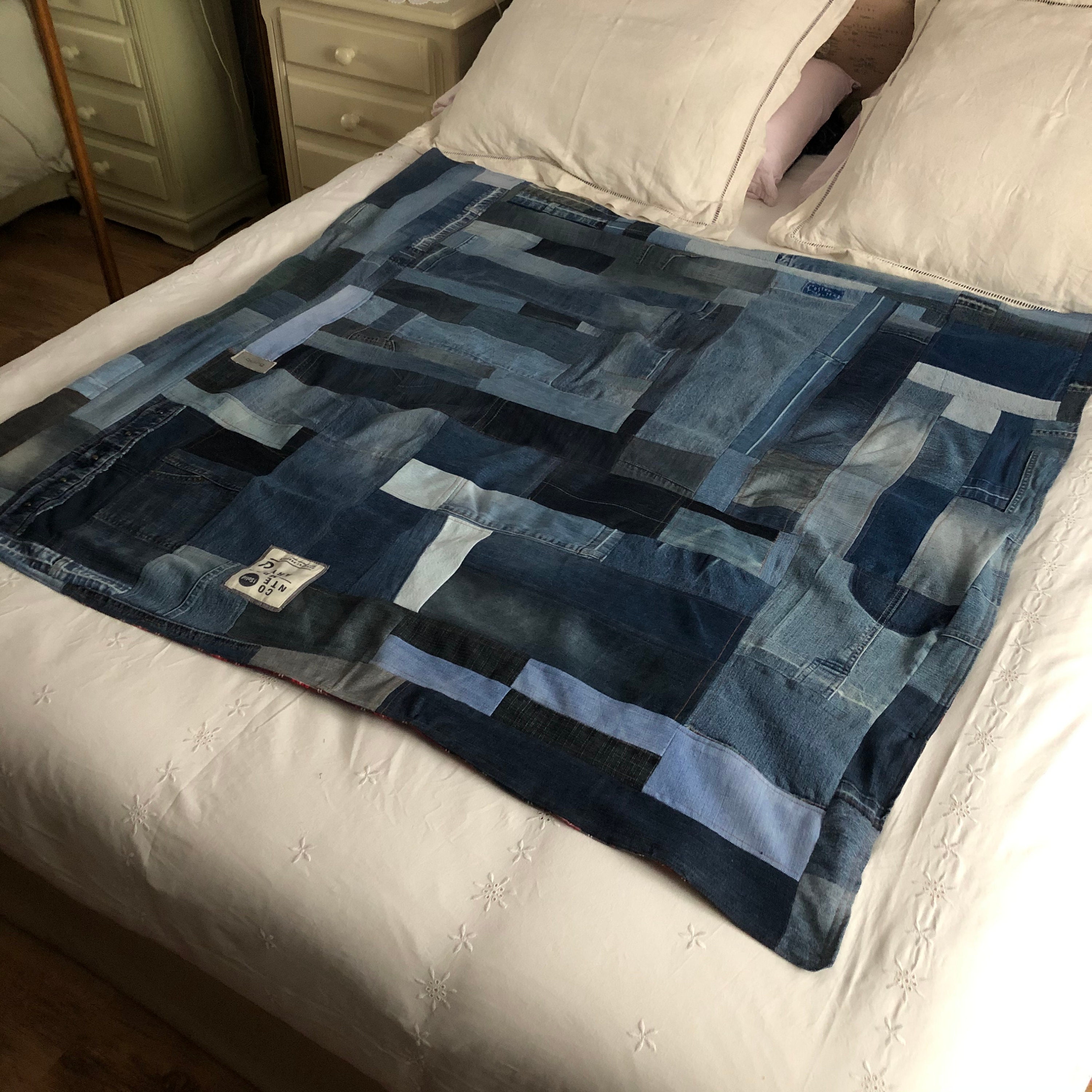 Patchwork denim blanket Pieces jeans blanket Recycled Etsy