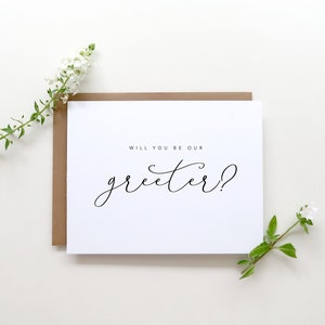 Will You Be Our Greeter Card. Greeter Proposal Card. Proposal Card. Greeter Card. Wedding Cards. Usher Request Cards. Be Our Usher Card.