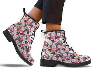 Daisy Flower Combat Boots - Daisy Pattern Booties - Winter Boots - Plant Ankle Boots For Women / Men - Perfect Gift For Flower Lovers
