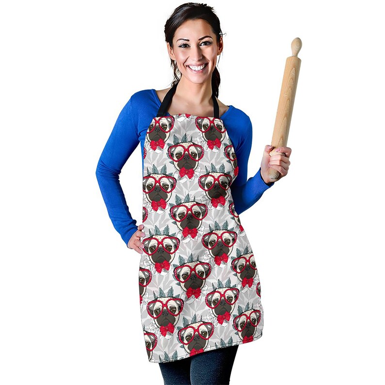 Pug Apron Pug Print Apron Pug Pattern Printed Apron Custom Apron With Name Monogram Gift For Pug Lover