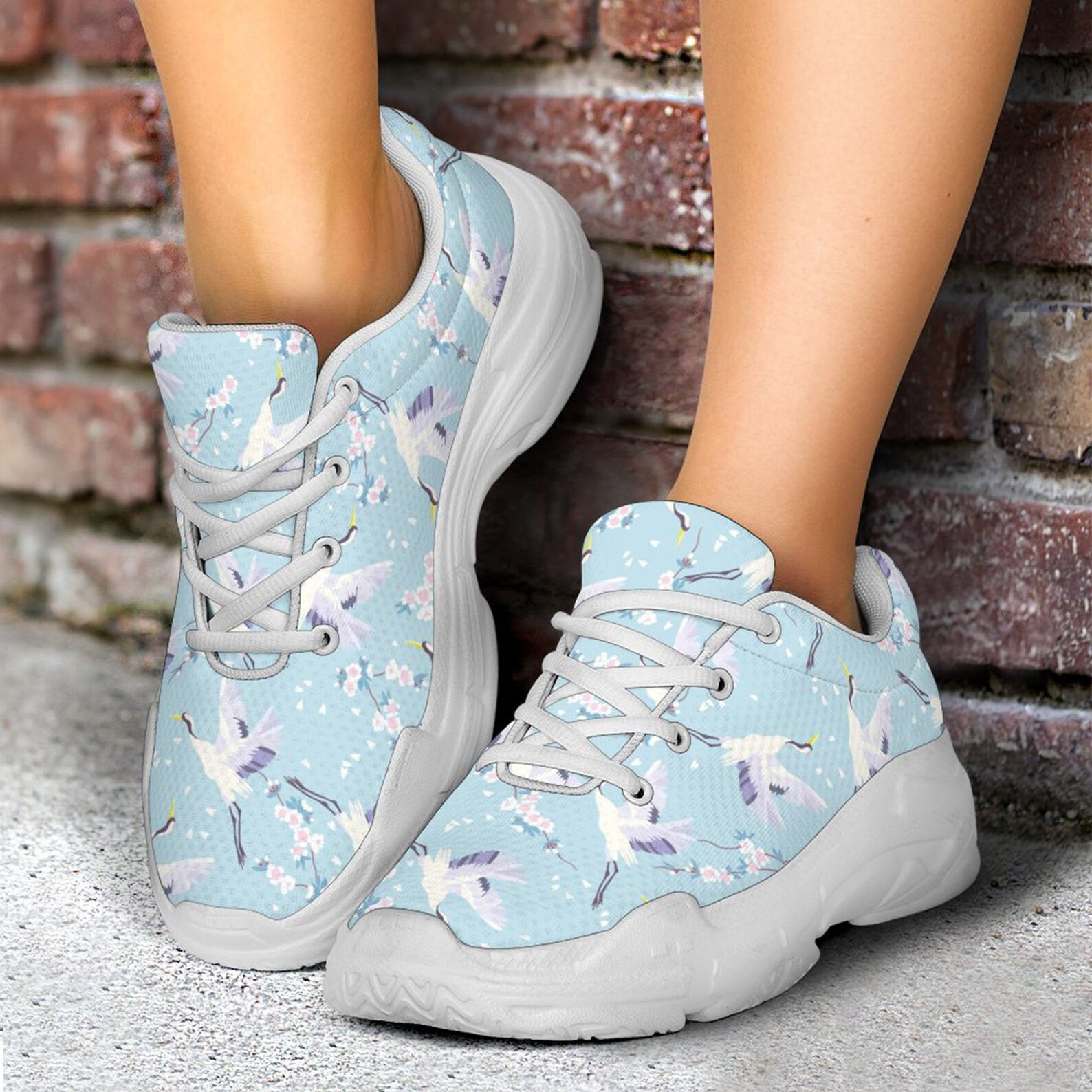 Crane Chunky Women's Sneakers Crane Pattern Platform Etsy