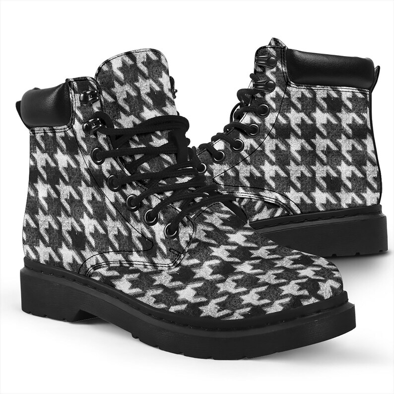 Houndstooth Print Winter Boots Houndstooth Pattern Booties Etsy