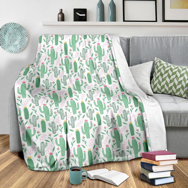 Cartoon Cactus Pattern Print Hooded Blanket