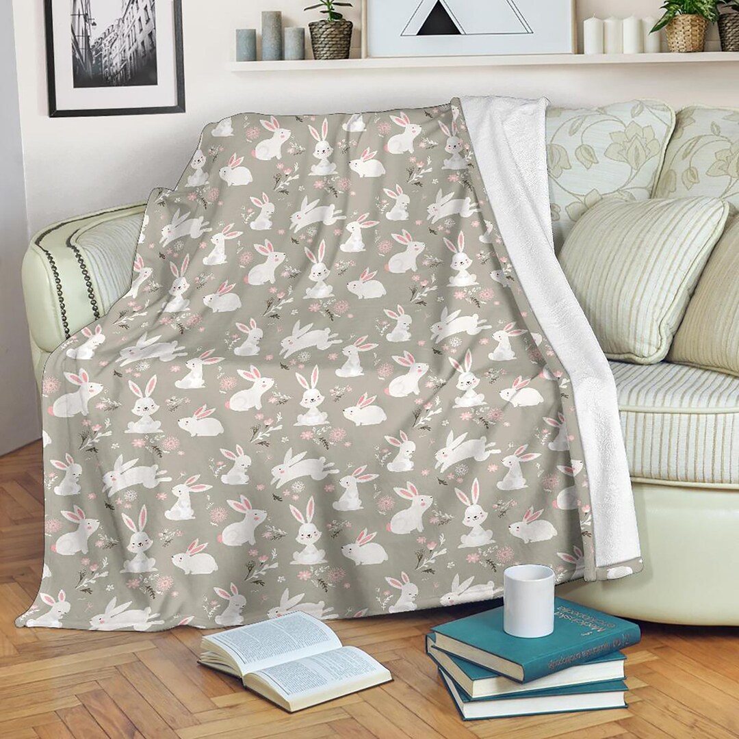 Cute Bunny Blanket Bunny Pattern Throw Blanket Bunny Print Etsy