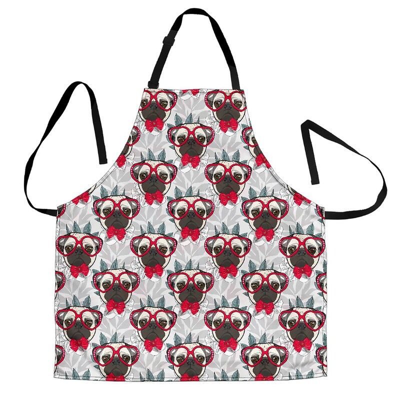 Pug Apron Pug Print Apron Pug Pattern Printed Apron Custom Apron With Name Monogram Gift For Pug Lover
