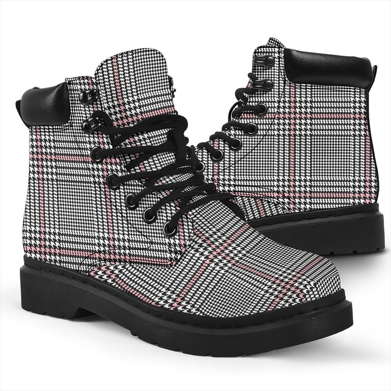 Houndstooth Print Winter Boots Houndstooth Pattern Booties Etsy
