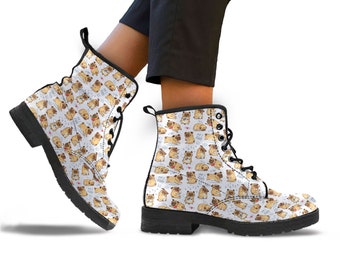 Pug Dog Combat Boots - Pug Pattern Booties - Winter Boots - Puppy Print Ankle Boots For Women / Men - Perfect Gift For Pug Lovers