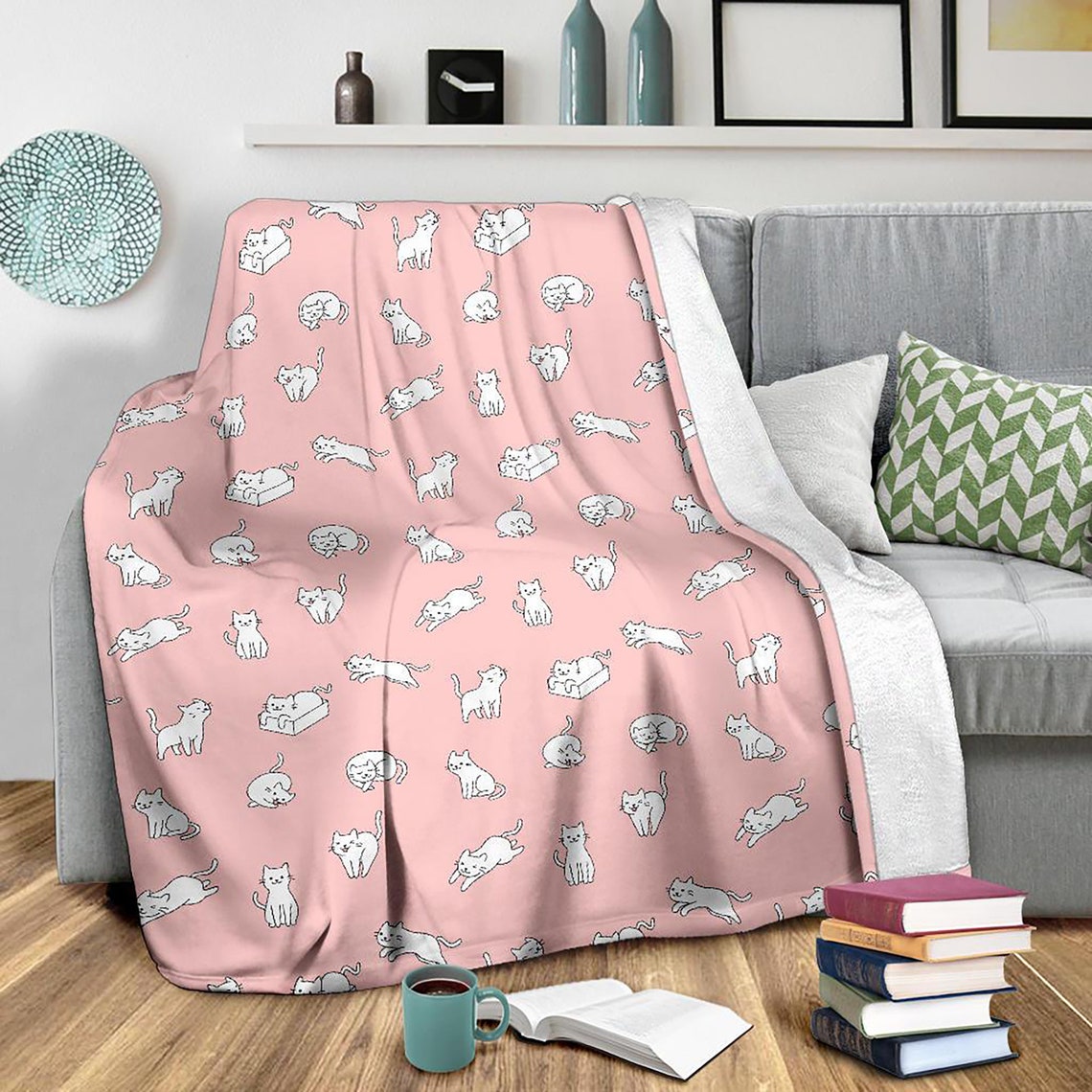 Cute Cat Blanket Cat Throw Blanket Cat Fleece Blanket Etsy