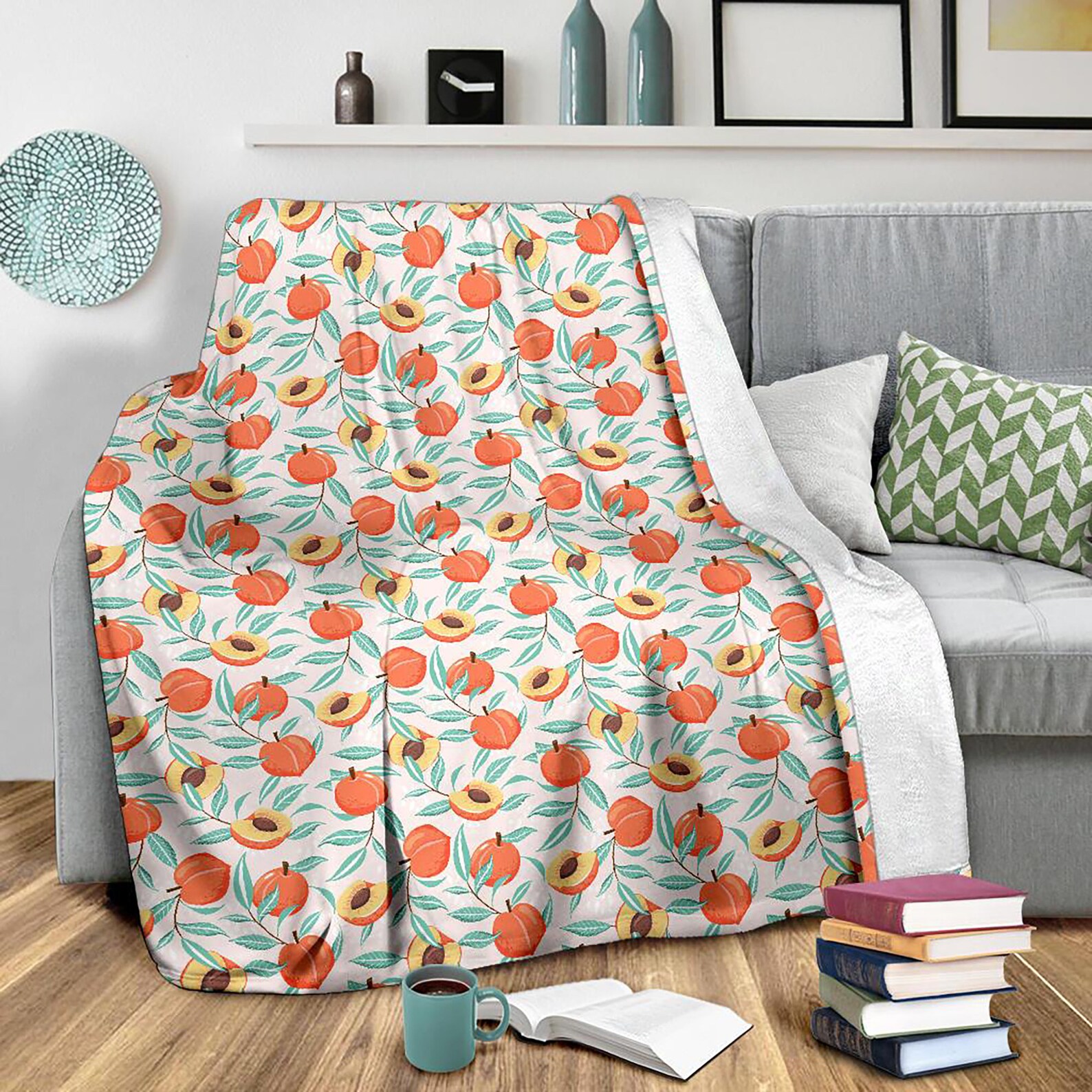 Cute Peach Blanket Peach Pattern Throw Blanket Peach Print Etsy