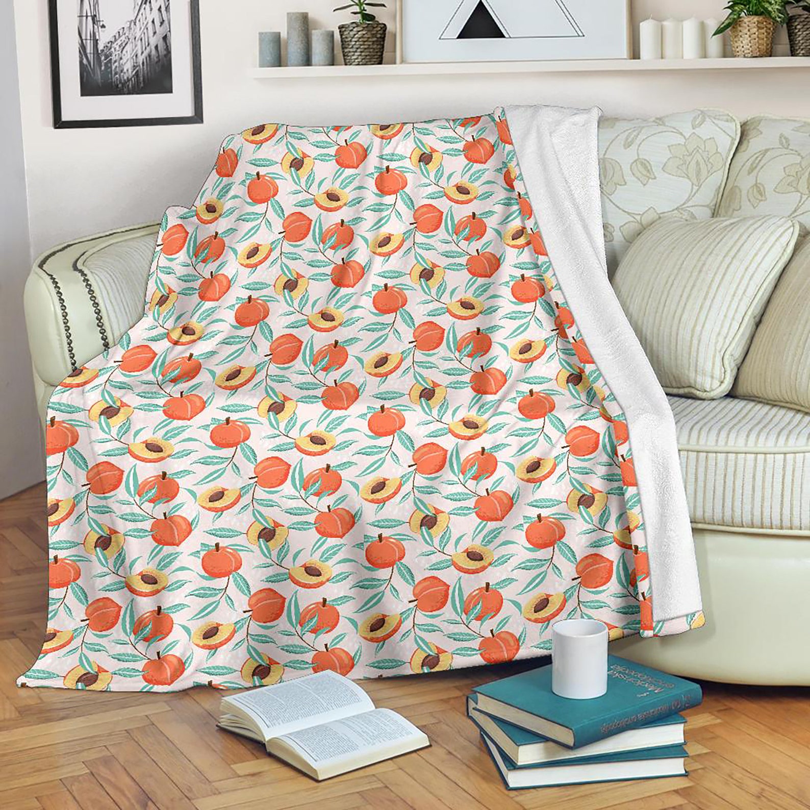 Cute Peach Blanket Peach Pattern Throw Blanket Peach Print Etsy