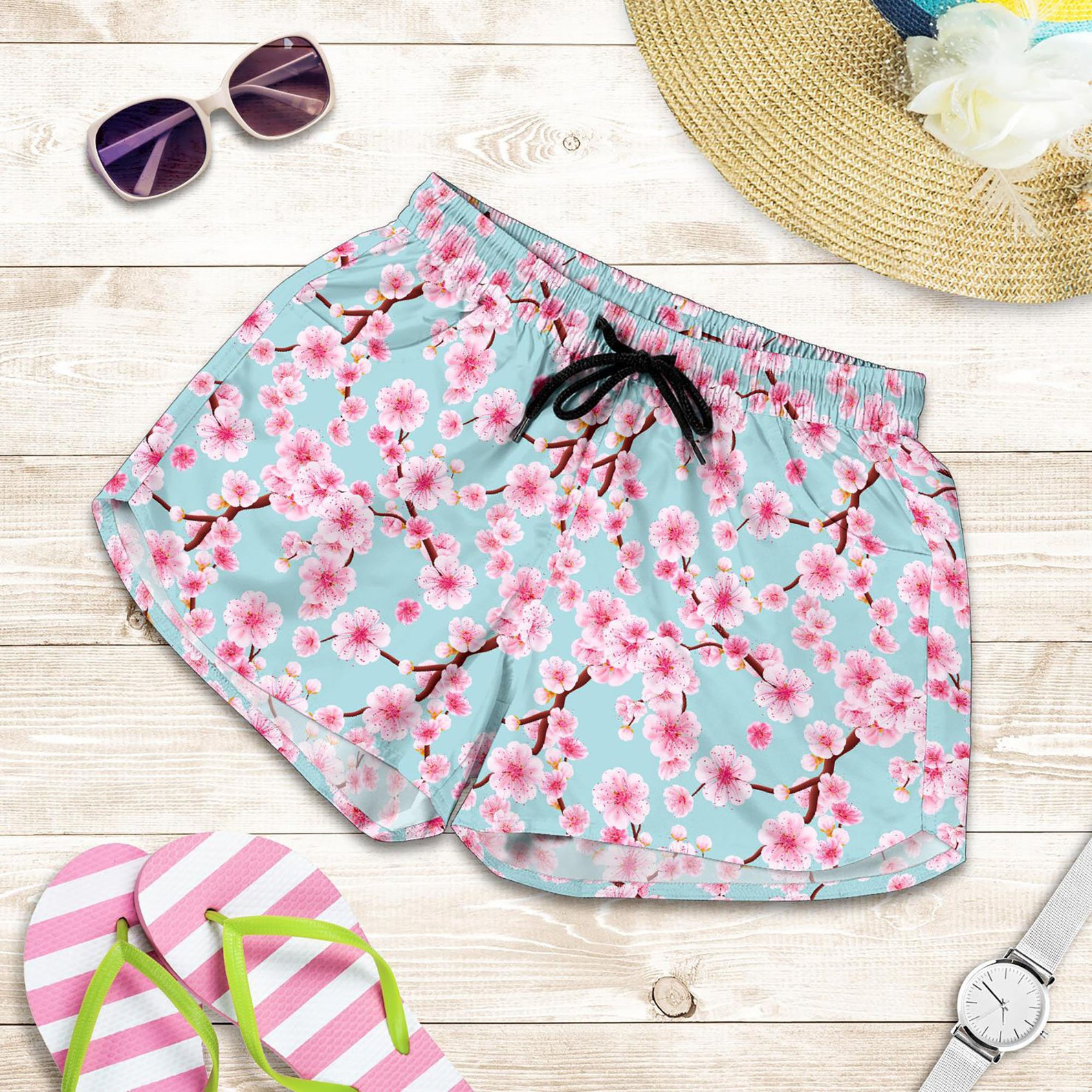 Cherry Blossom Shorts Sakura Tree Pattern Swim Shorts for - Etsy
