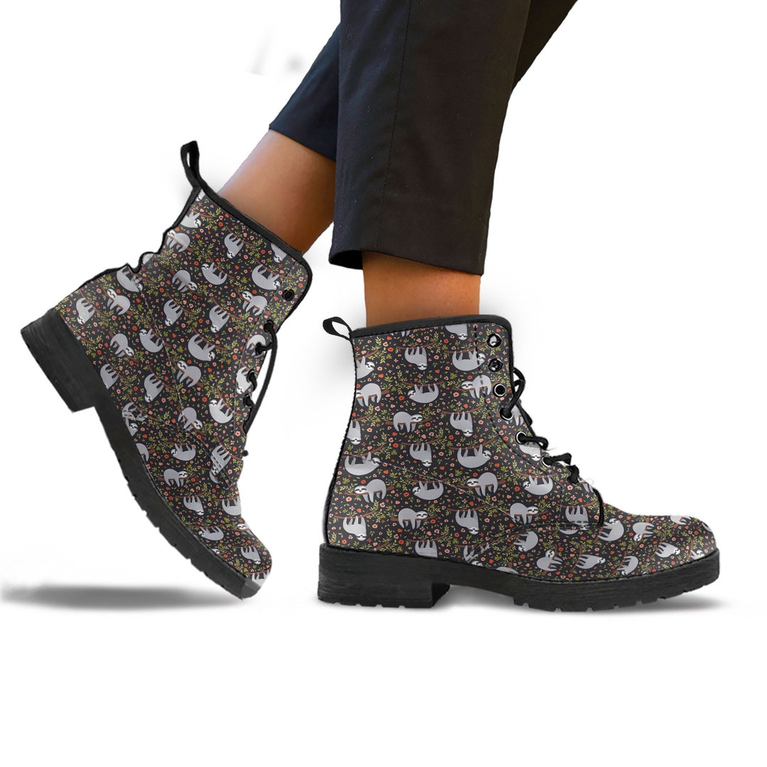 Sloth Combat Boots - Sloth Pattern Booties - Winter Boots - Sloth Print Ankle Boots for Women / Men - Perfect Gift for Sloth Lovers