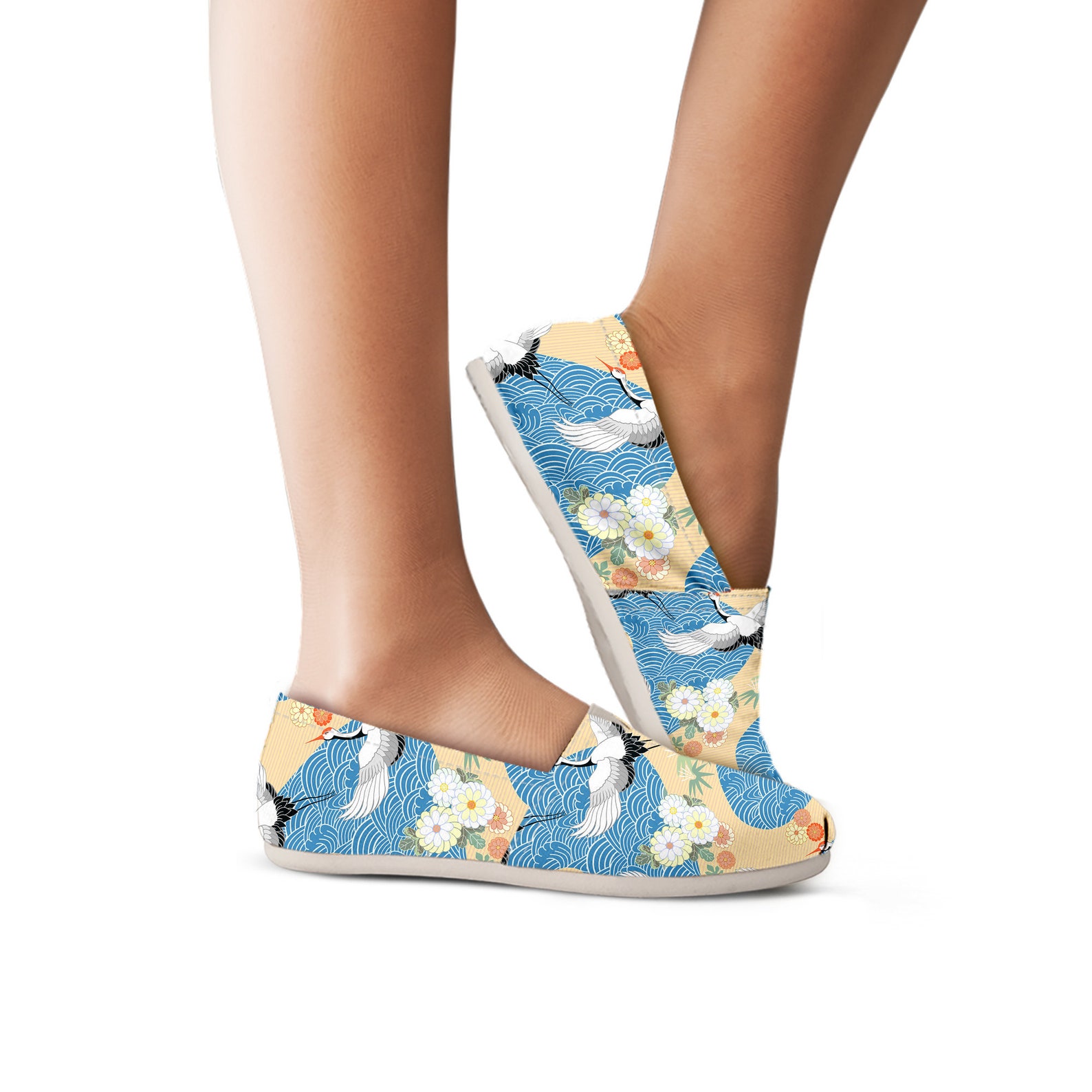 Crane Pattern Slip on Shoes for Women Crane Sneakers Crane Etsy