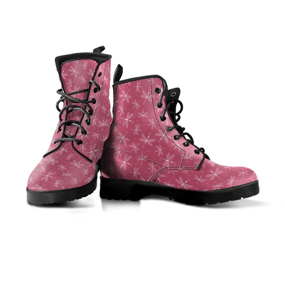 Dragonfly Combat Boots - Dragonfly Pattern Booties - Winter Boots - Dragonfly Print Ankle Boots for Women / Men - Gift for Dragonfly Lovers