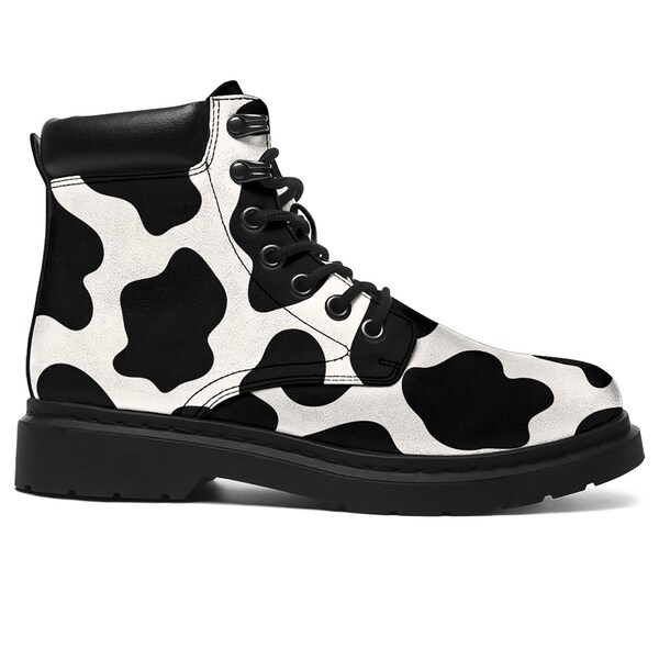 Cow Brown Pattern Print Men Women Leather Boots main image 1