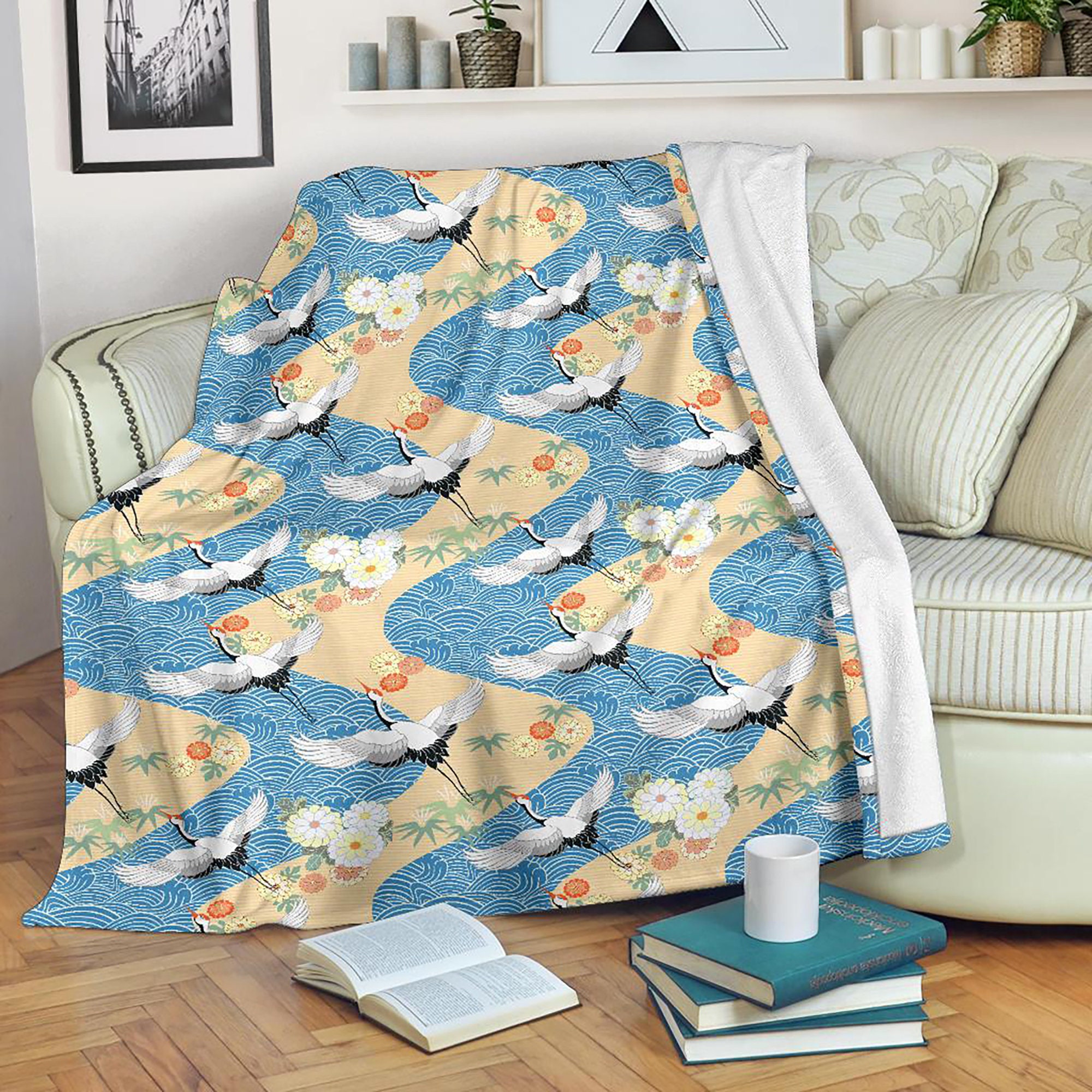 Cute Japanese Crane Blanket Crane Throw Blanket Crane Etsy UK
