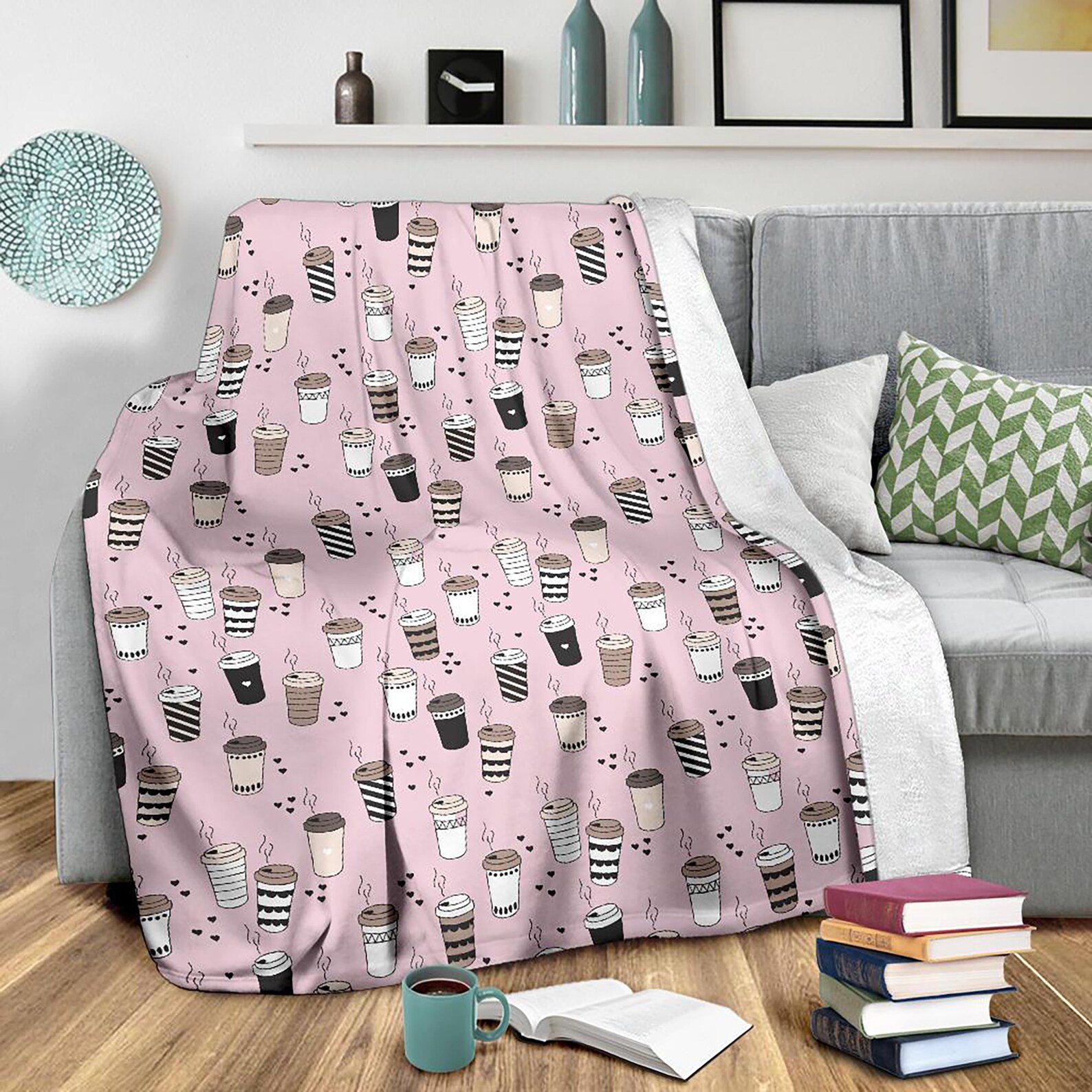 Cute Coffee Blanket Coffee Throw Blanket Coffee Print Etsy