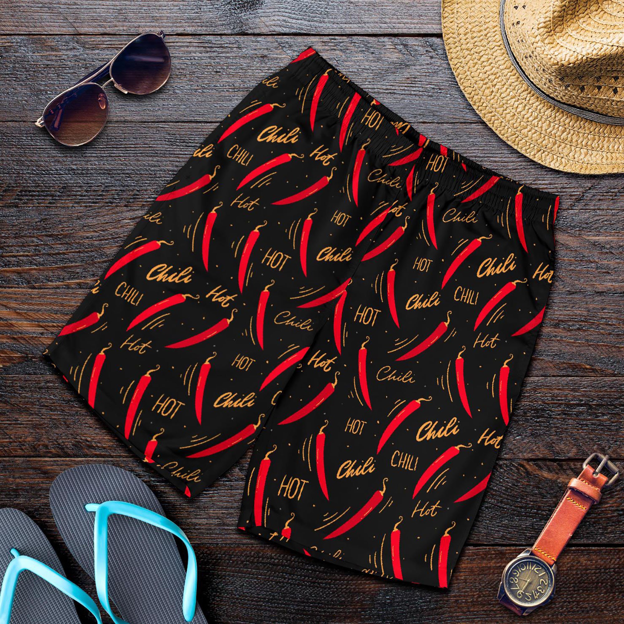 Chili Pepper Shorts - Chili Pepper Pattern Swim Shorts
