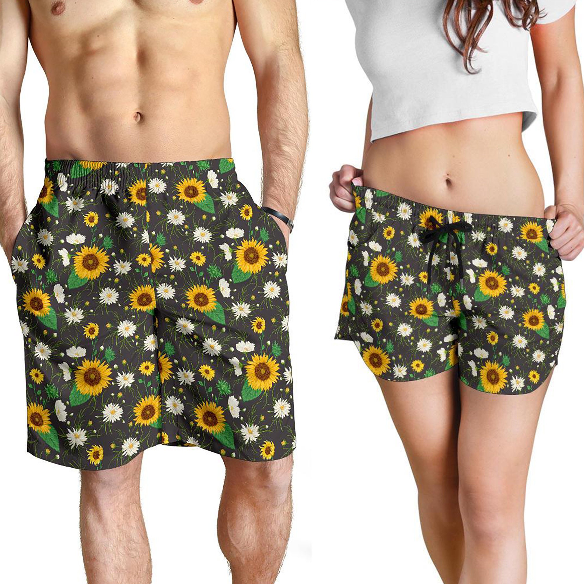 Sinfu Women Shorts Ladies Summer Casual Beach Shorts Drawstring Sunflower Print Wide Leg Short Pants 