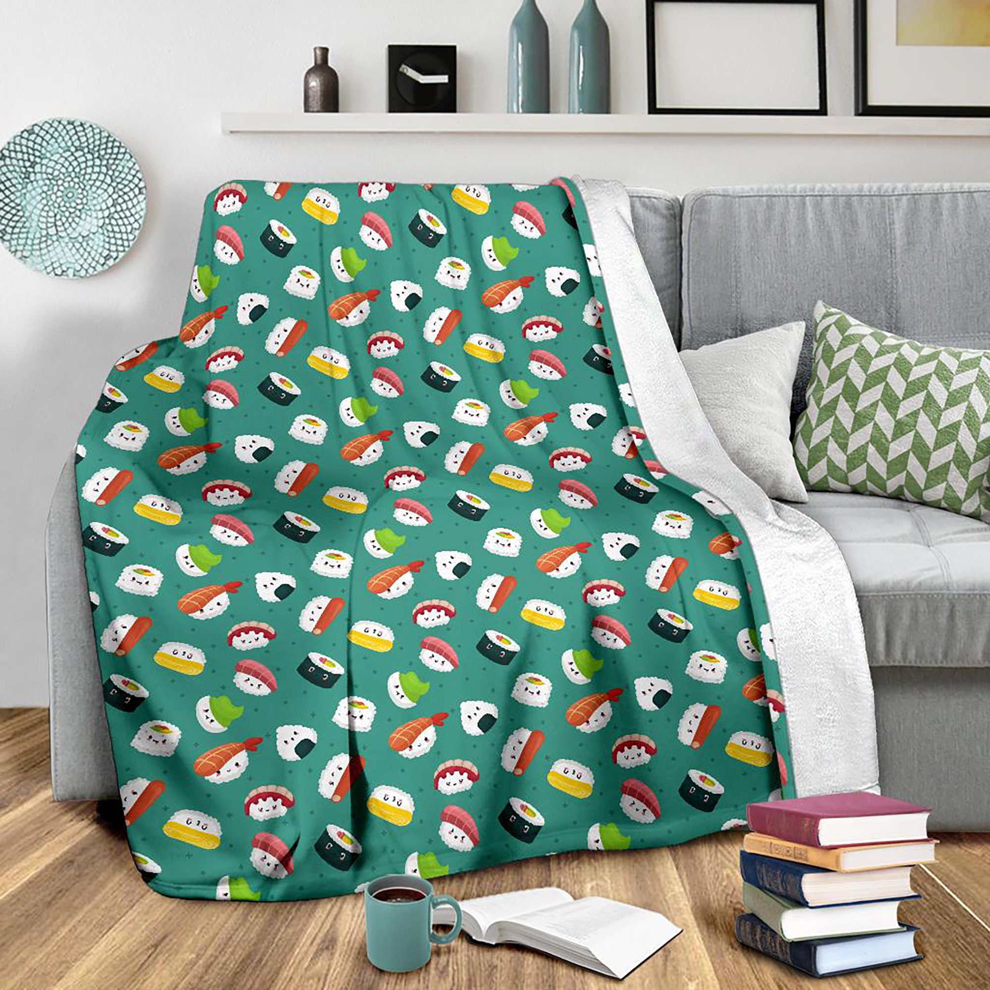Cute Sushi Blanket Sushi Throw Blanket Sushi Print Fleece Etsy Australia