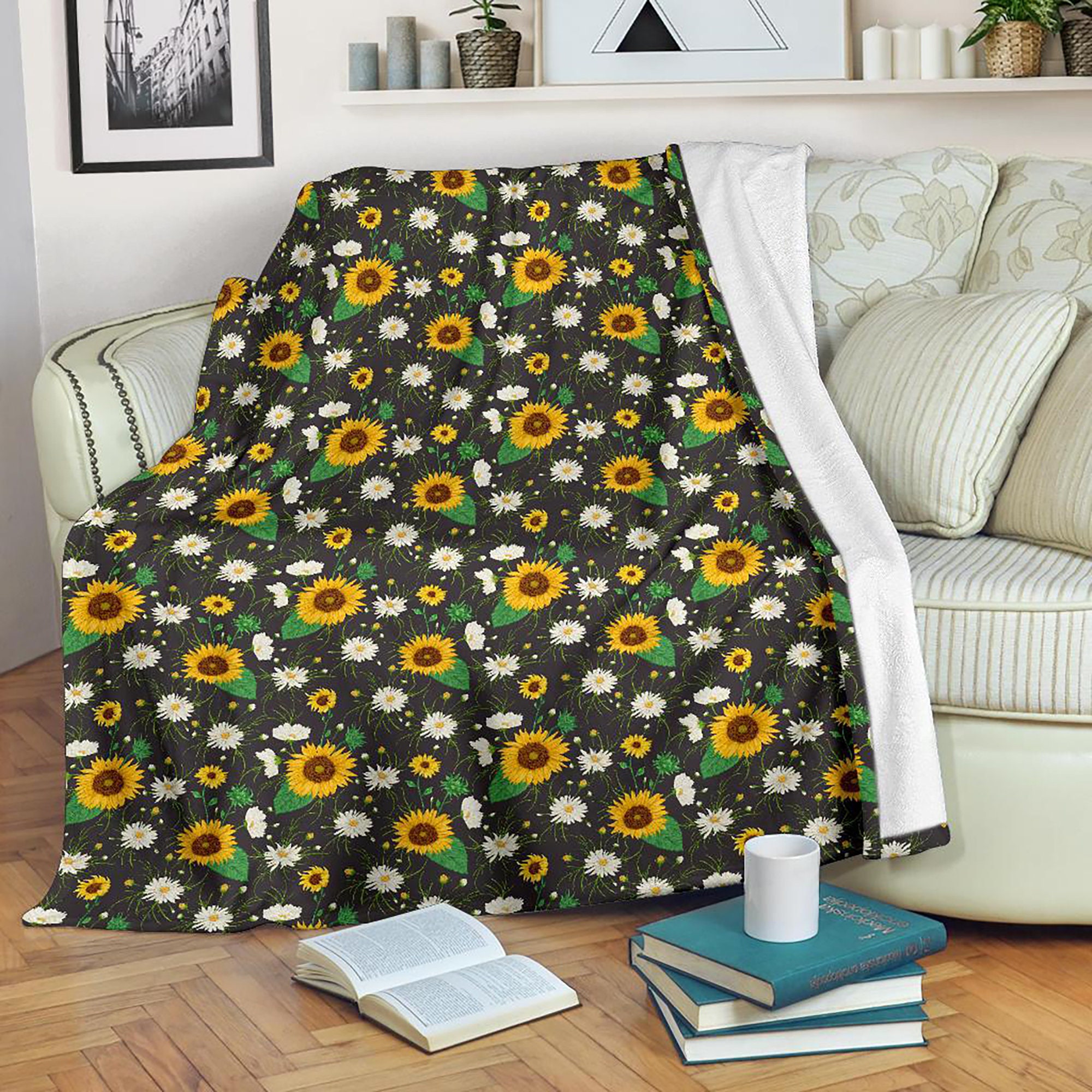 Cute Sunflower Blanket Throw Blanket Sunflower Print Etsy