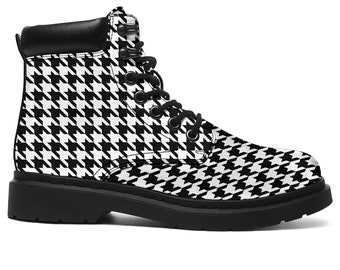 houndstooth boots black white