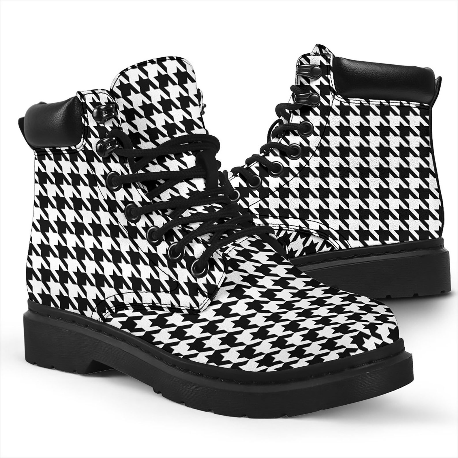 Houndstooth Print Winter Boots Houndstooth Pattern Booties Etsy