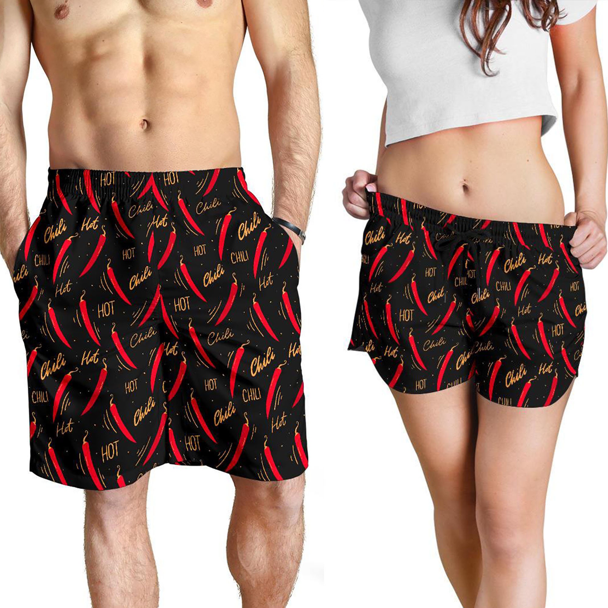 Chili Pepper Shorts - Chili Pepper Pattern Swim Shorts