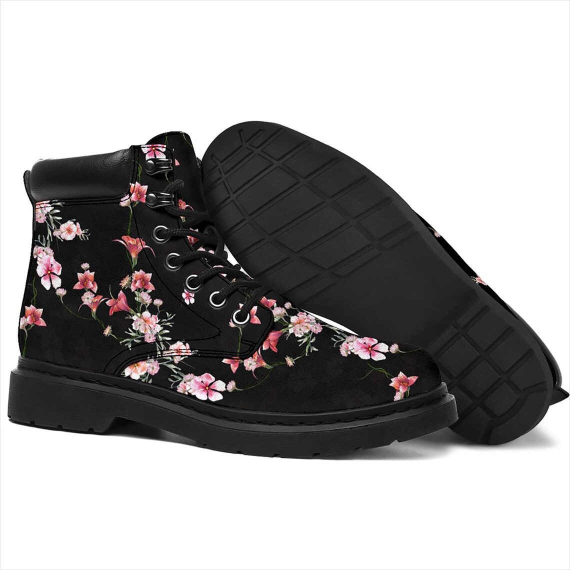 Flower Pattern Womens Ankle Boots Flower Booties Floral Etsy