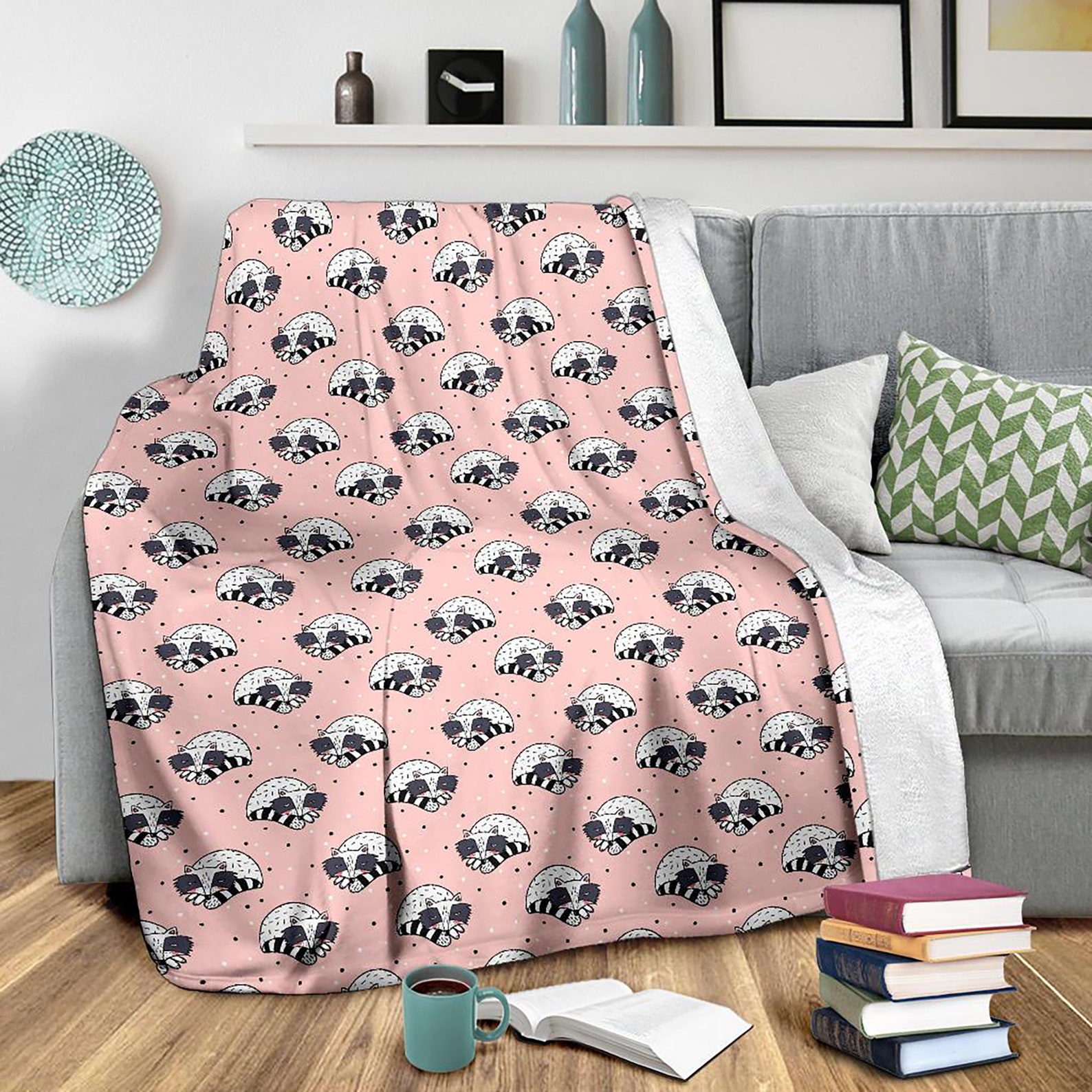 Cute Raccoon Blanket Raccoon Pattern Throw Blanket Raccoon Etsy