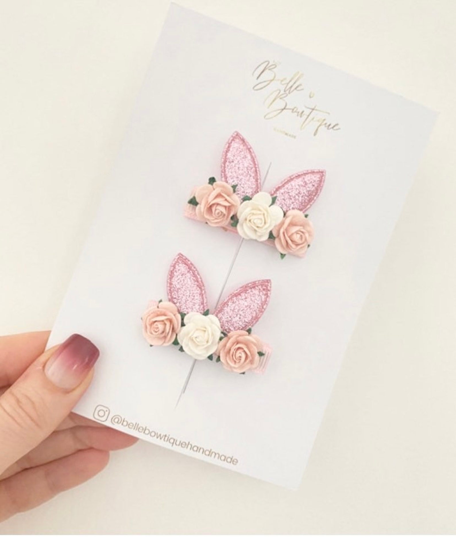 Bunny Rabbit Ears Hair Clip Pink Clip Rabbit Ear Flower Etsy UK